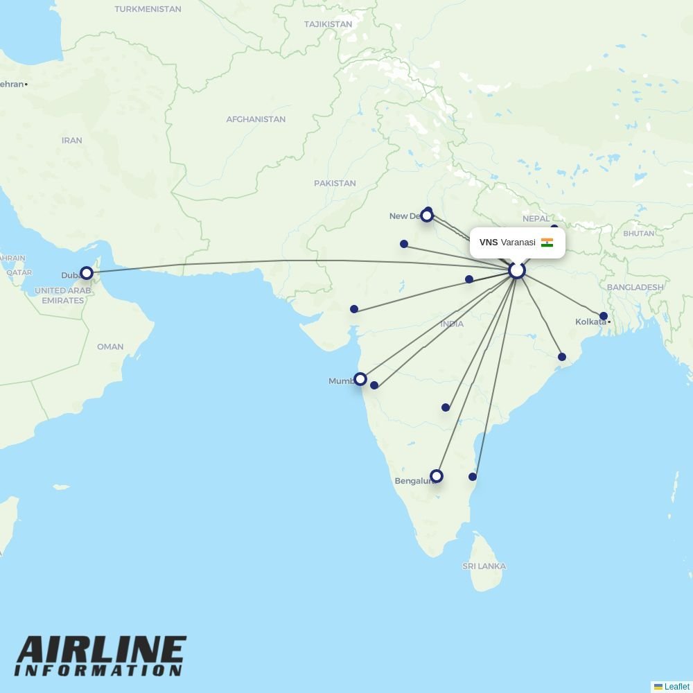 Akasa Air routes from VNS