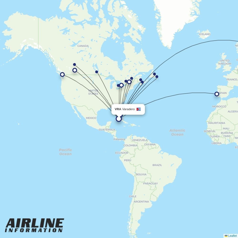 Air Transat routes from VRA