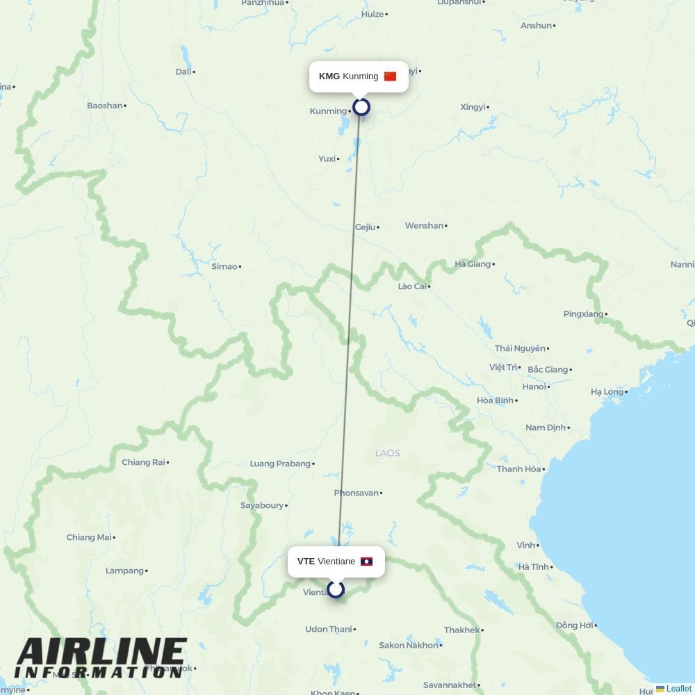 Sichuan Airlines routes from VTE