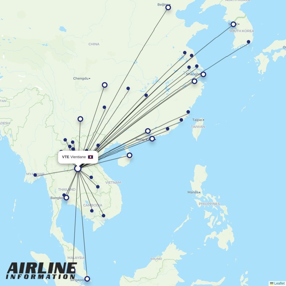 Vietnam Airlines routes from VTE