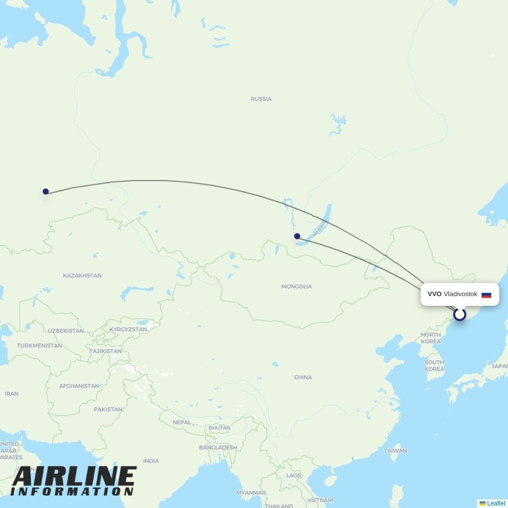 Ural Airlines routes from VVO