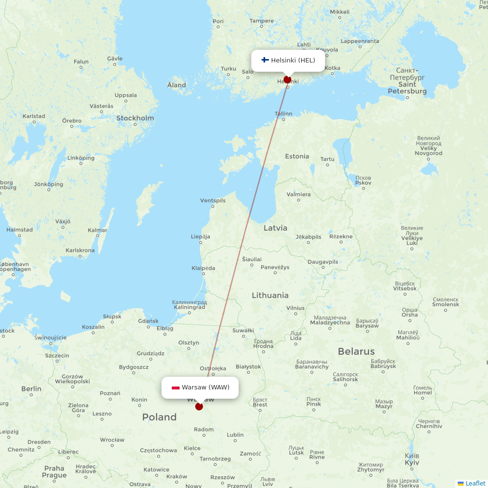 Finnair at WAW route map