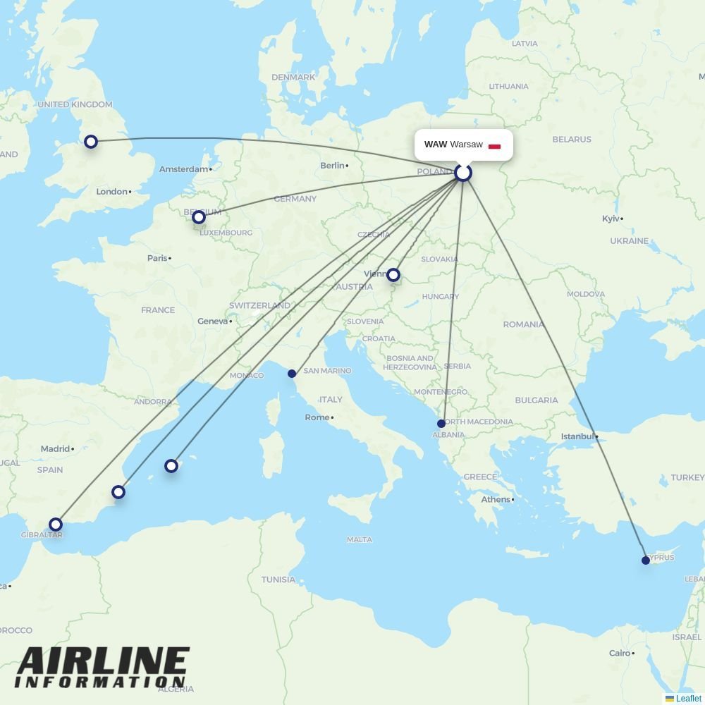 Ryanair routes from WAW