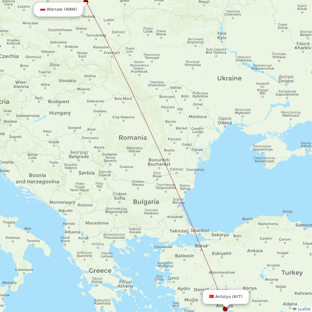 Corendon Airlines at WAW route map