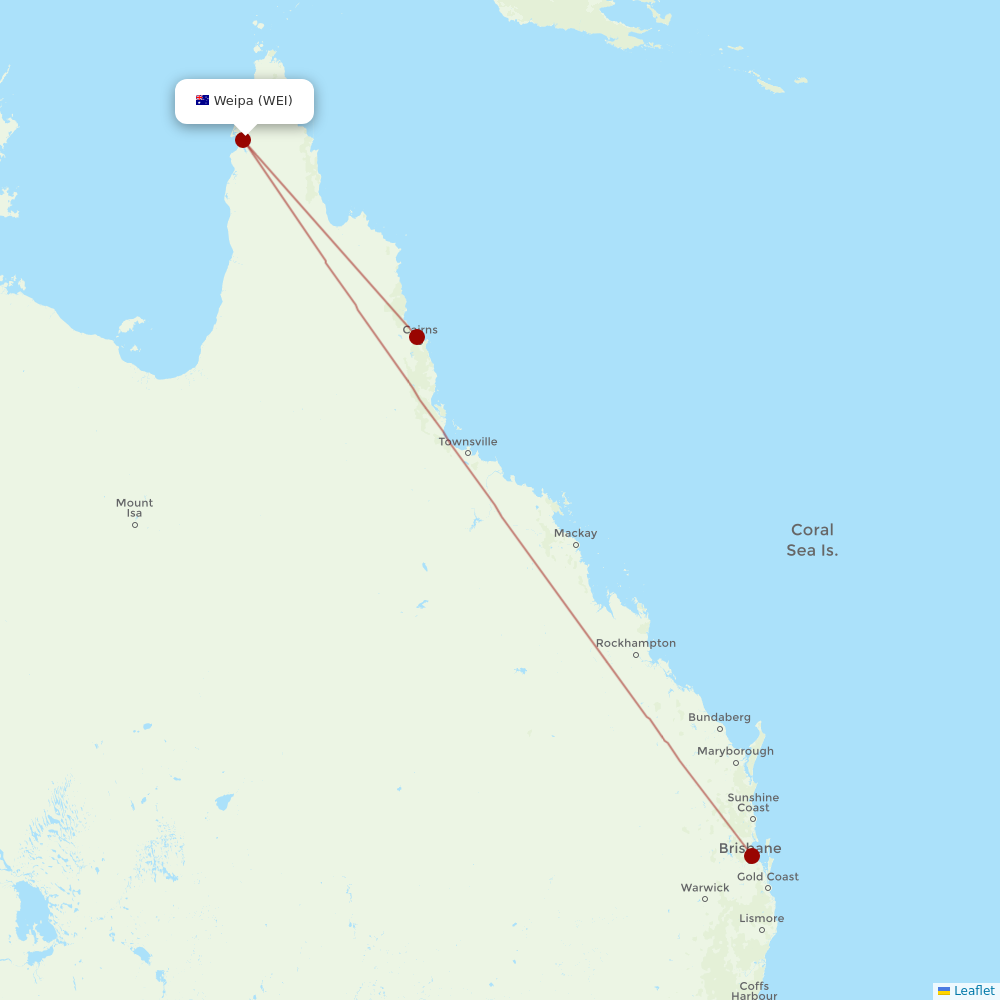 Alliance Airlines at WEI route map