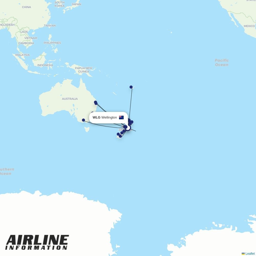 Air New Zealand routes from WLG