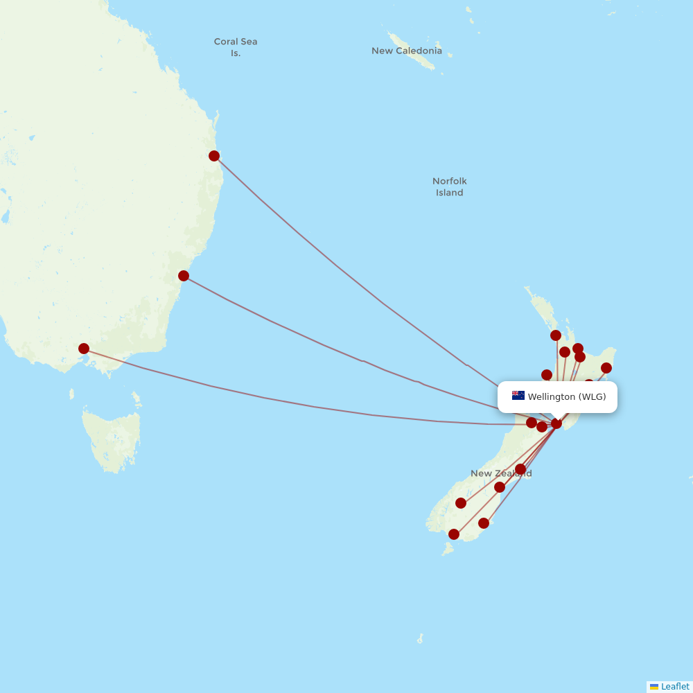 Air New Zealand at WLG route map