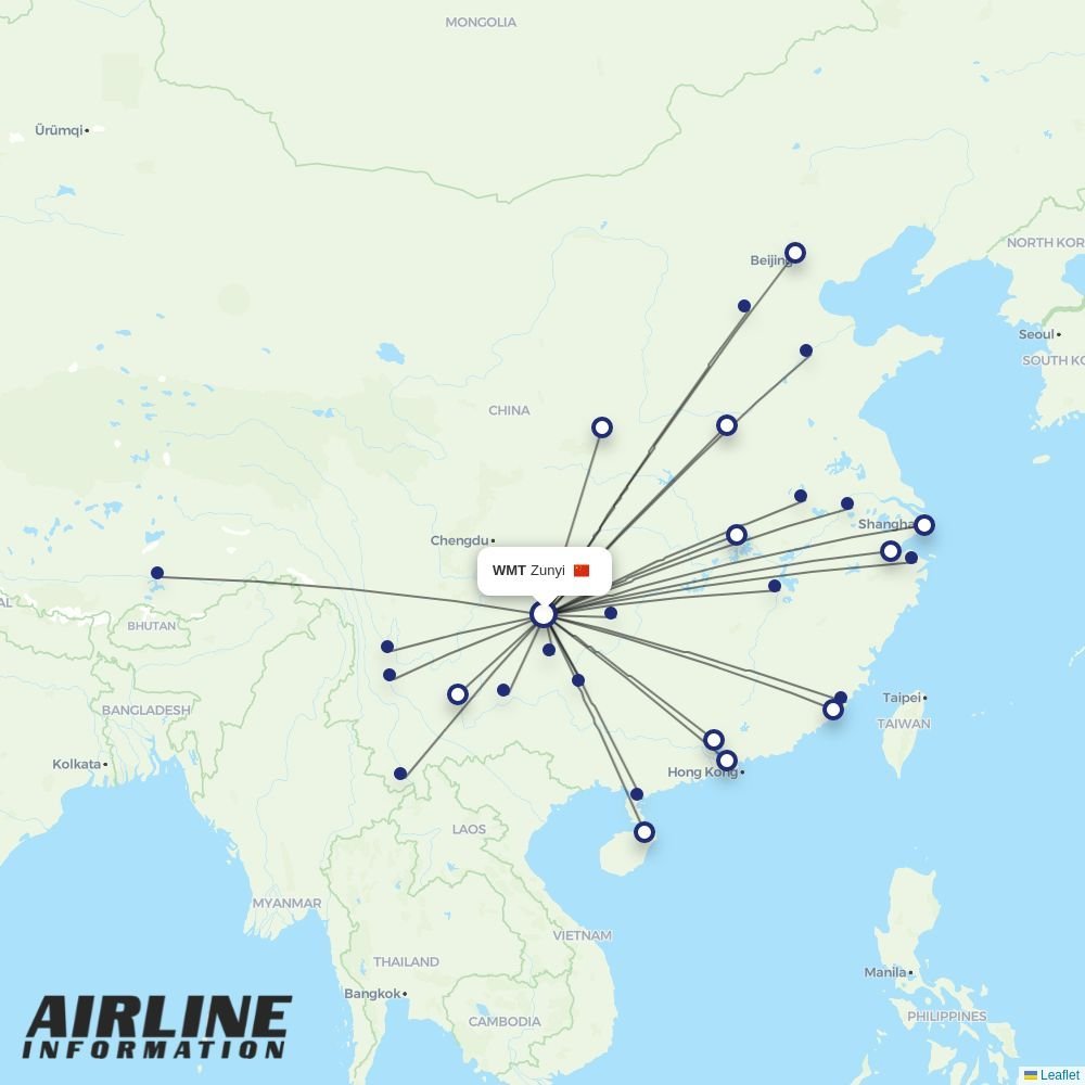 Colorful GuiZhou Airlines routes from WMT
