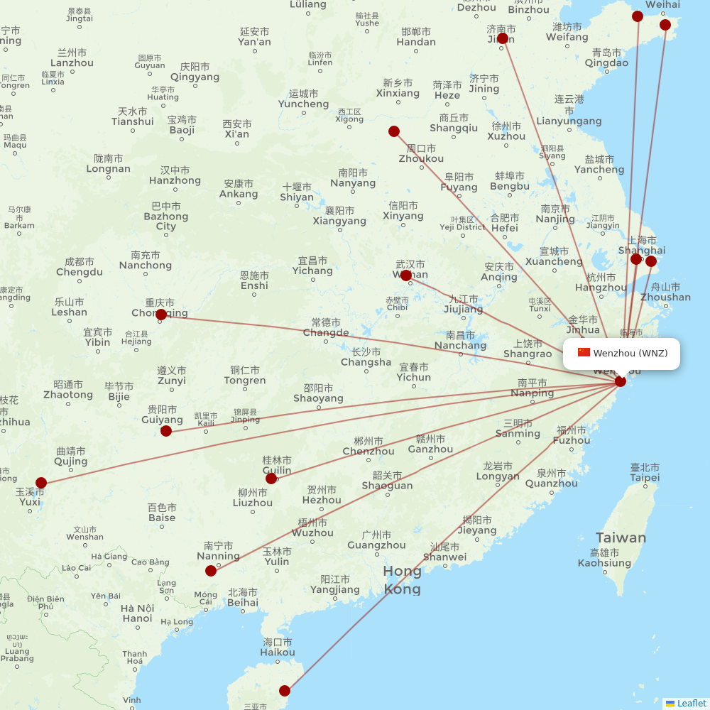Shanghai Airlines at WNZ route map