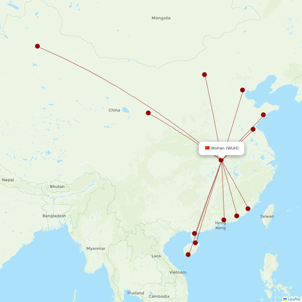 Tianjin Airlines at WUH route map