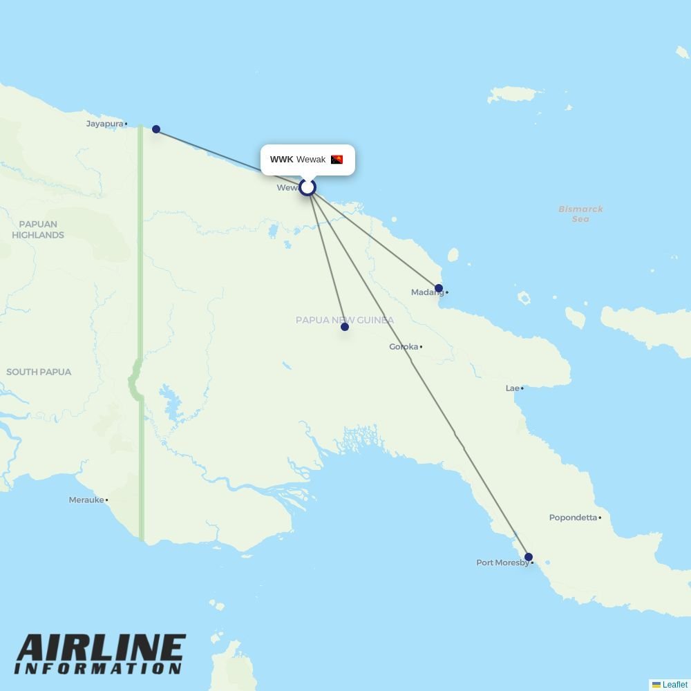 Air Niugini routes from WWK