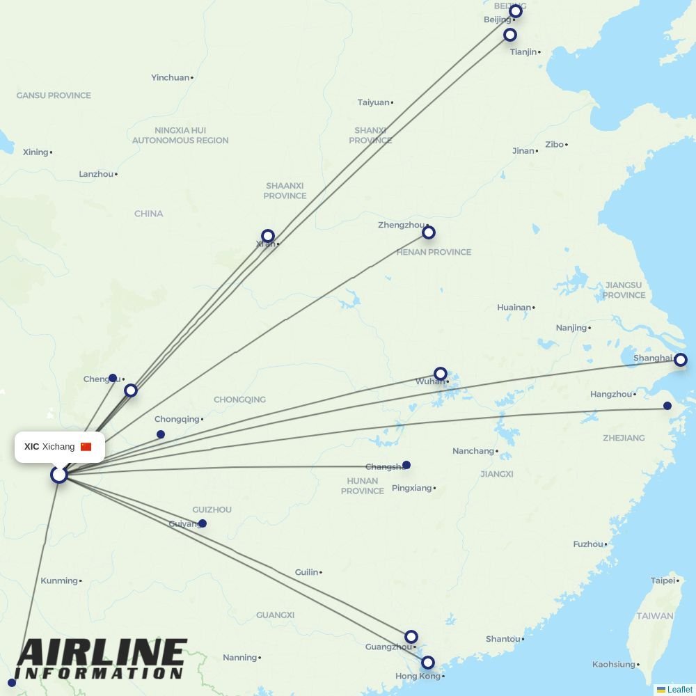 Sichuan Airlines routes from XIC