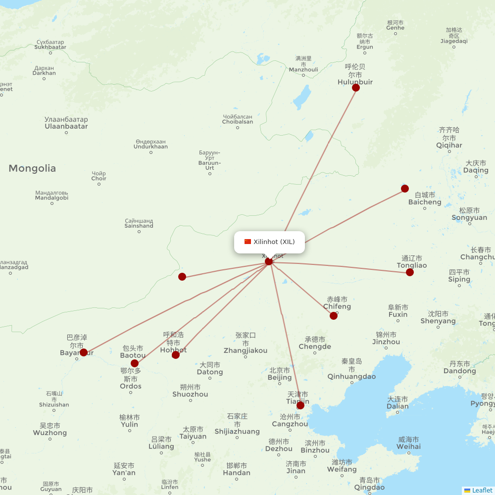Tianjin Airlines at XIL route map