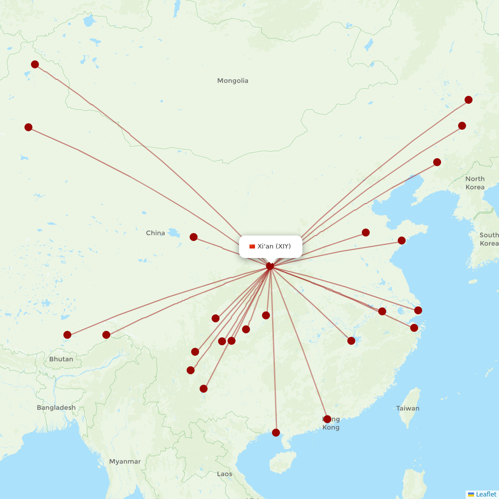 Sichuan Airlines at XIY route map