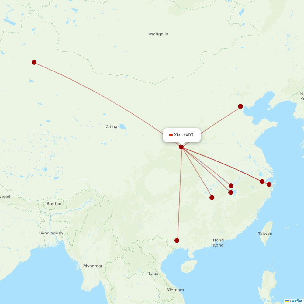 Okay Airways at XIY route map