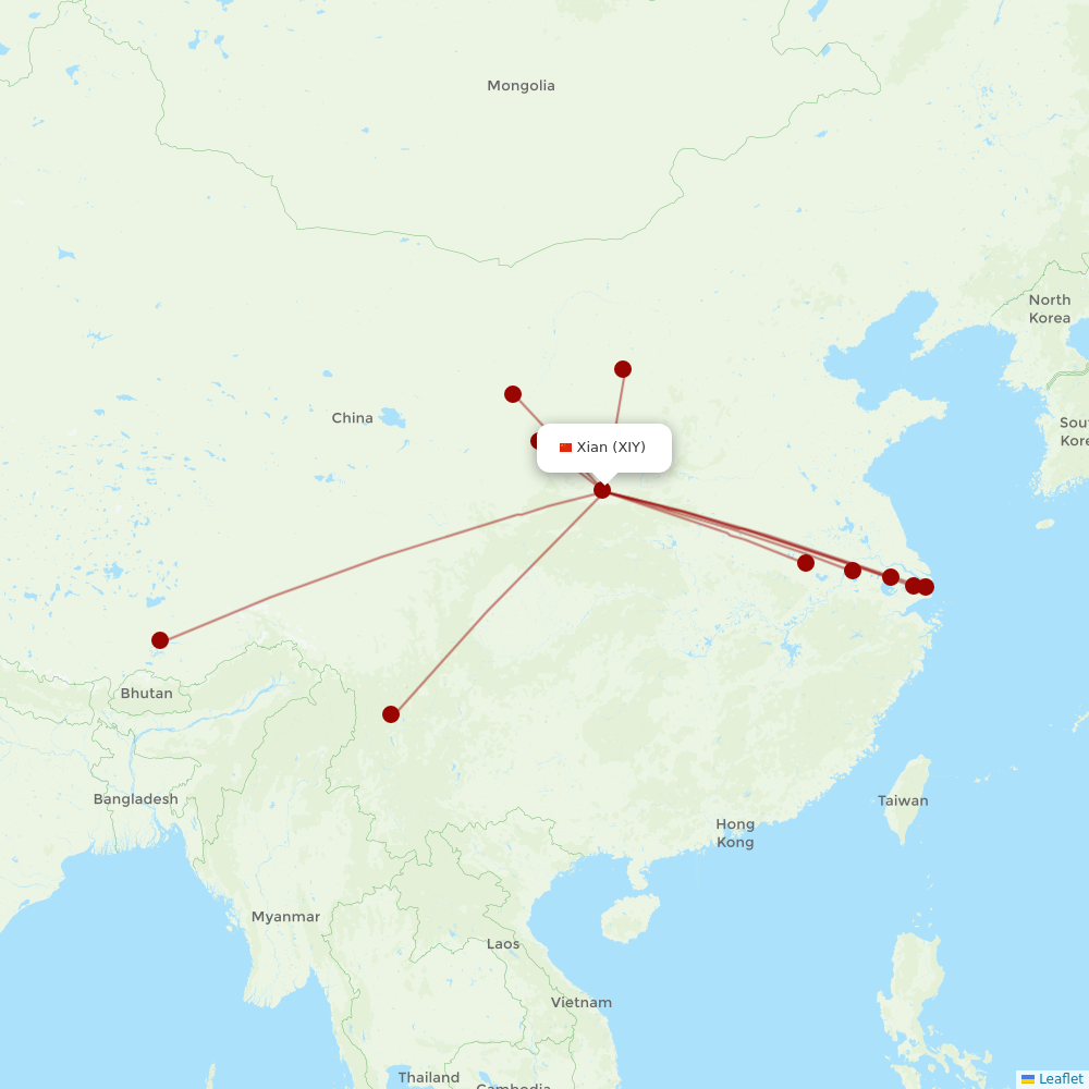 Juneyao Airlines at XIY route map