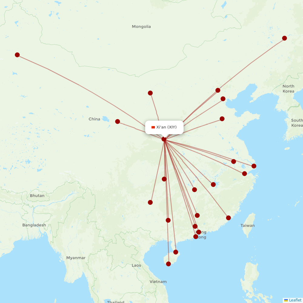 Hainan Airlines at XIY route map