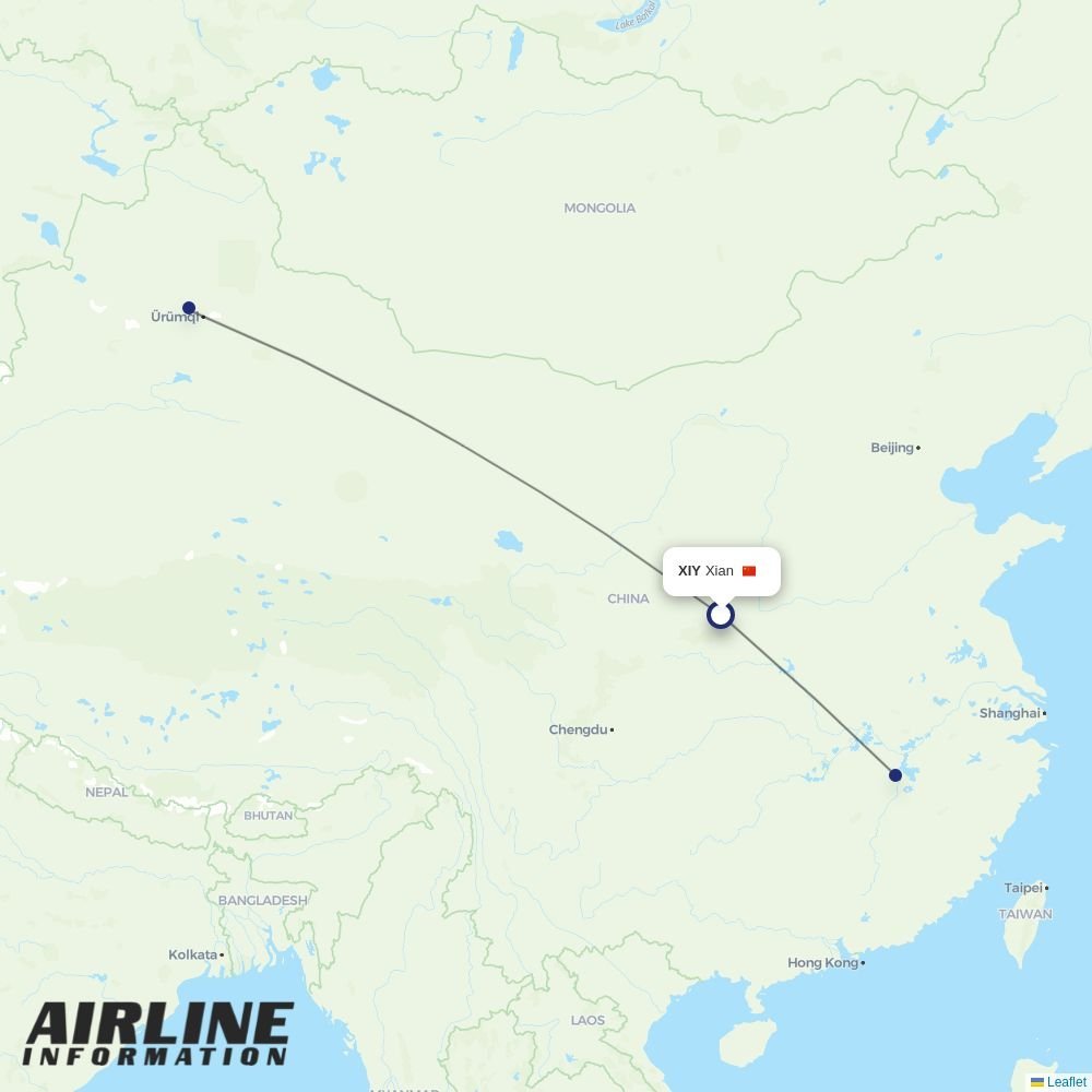 Jiangxi Airlines routes from XIY