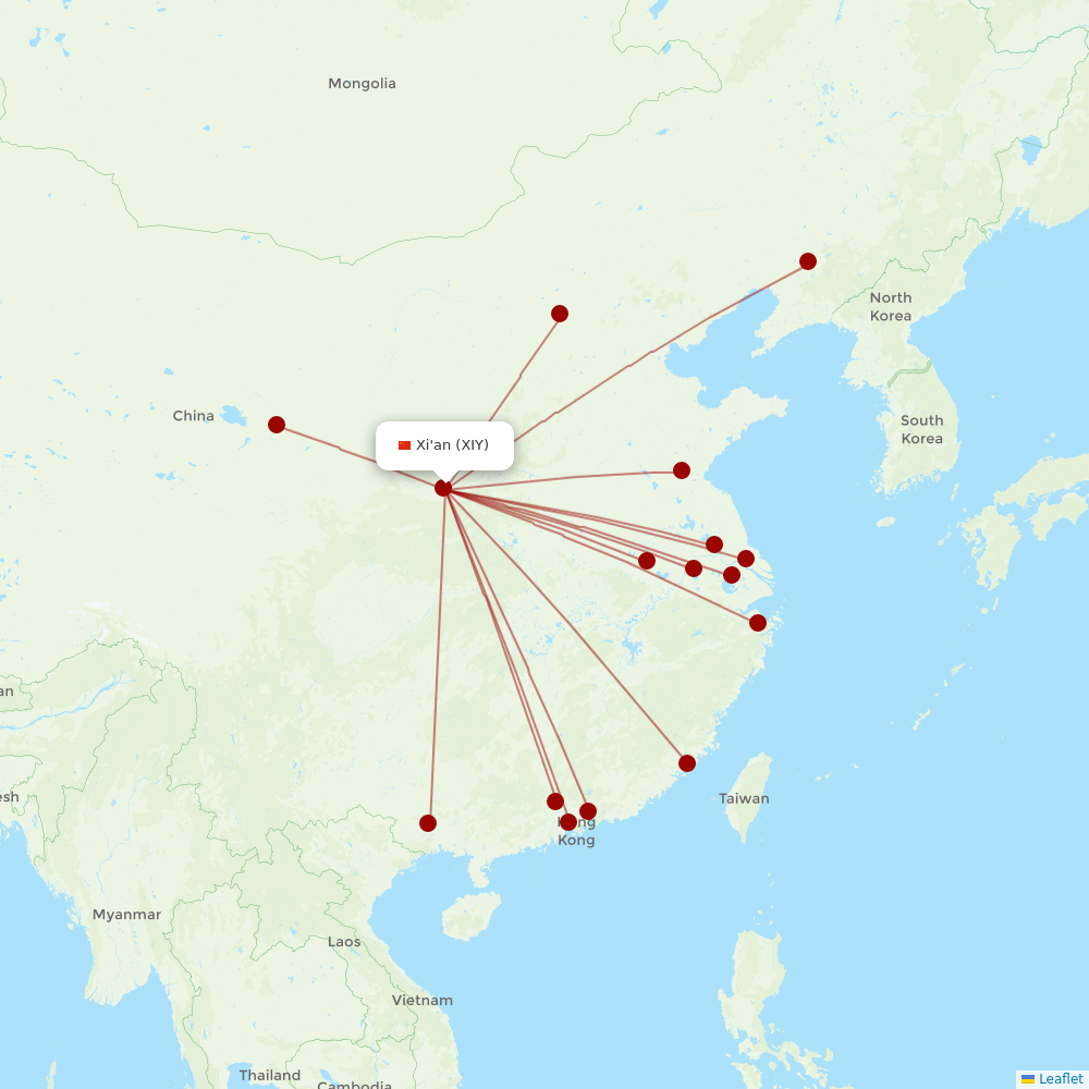 Shenzhen Airlines at XIY route map