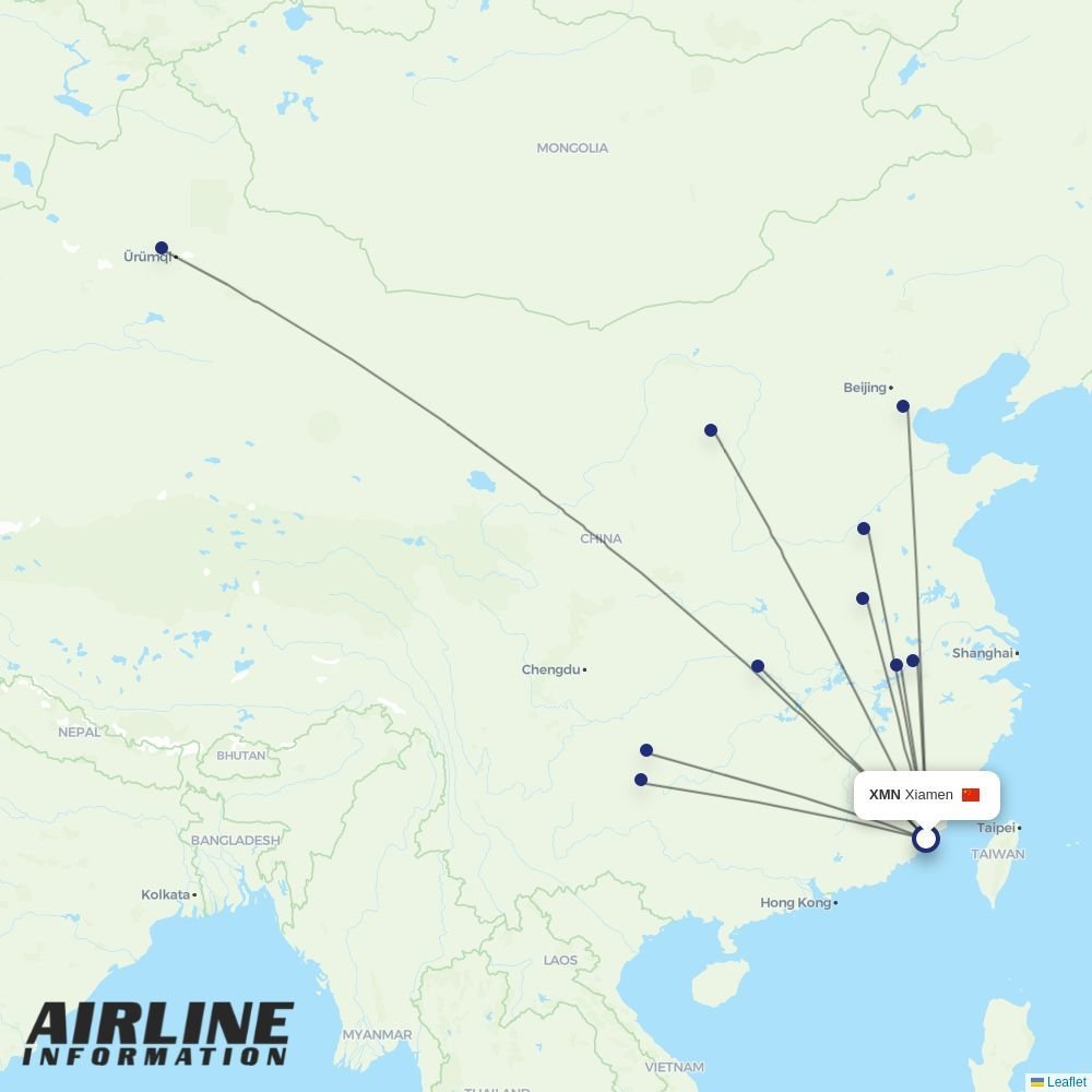 Tianjin Airlines routes from XMN