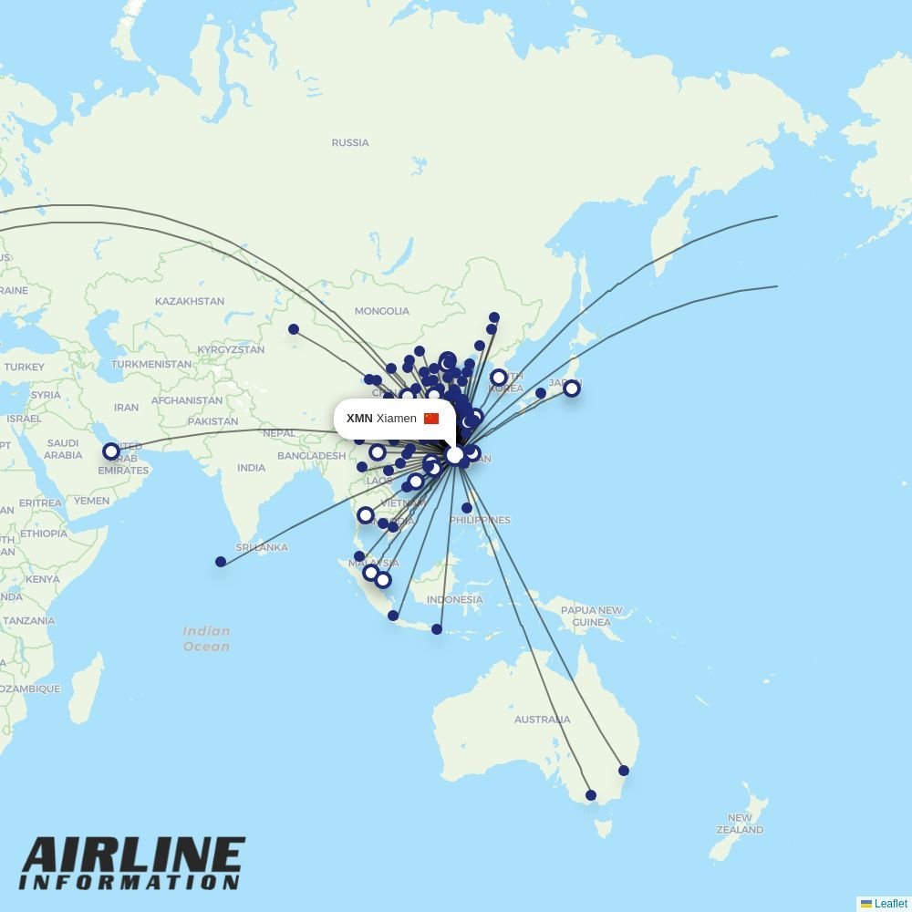 Shandong Airlines routes from XMN