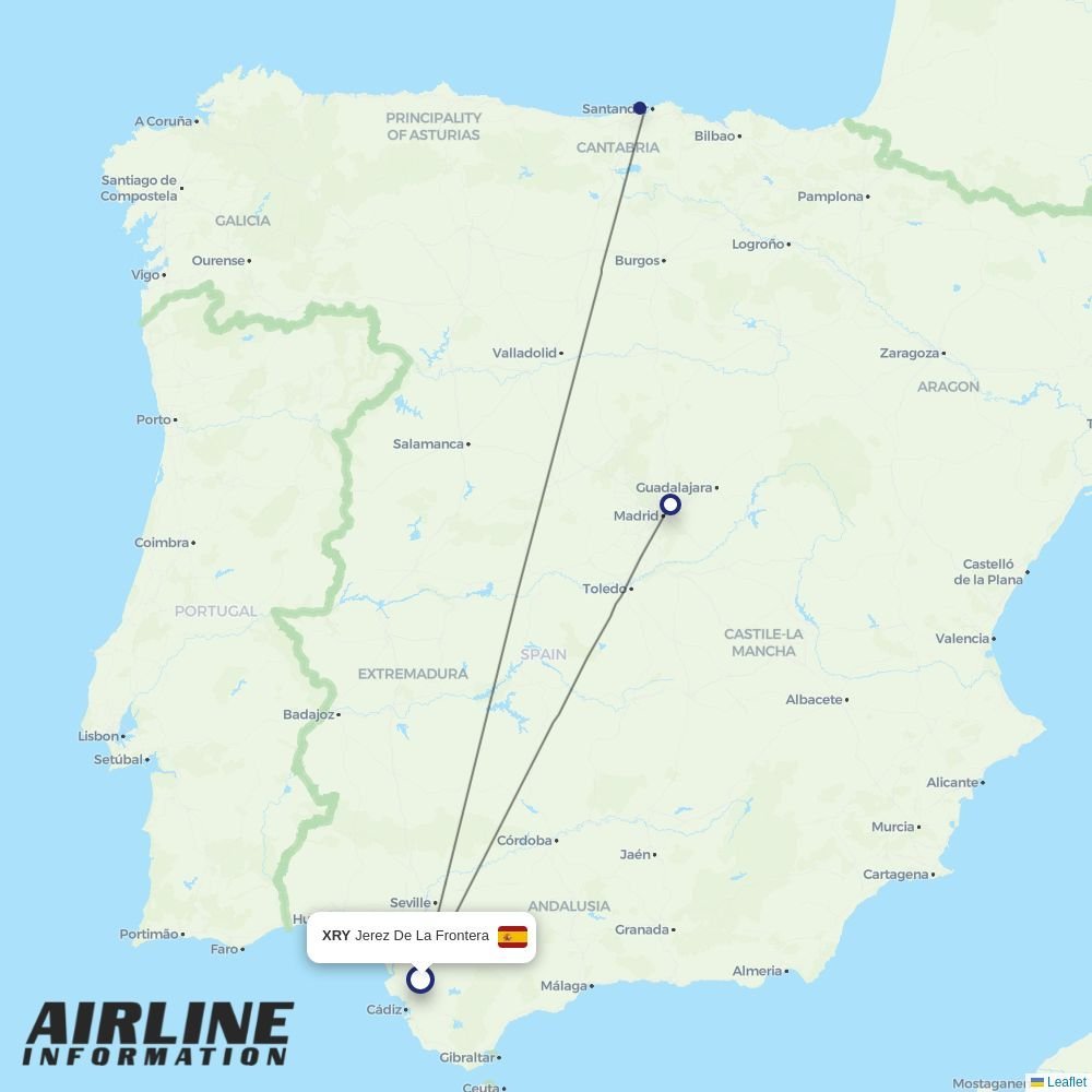 Iberia routes from XRY