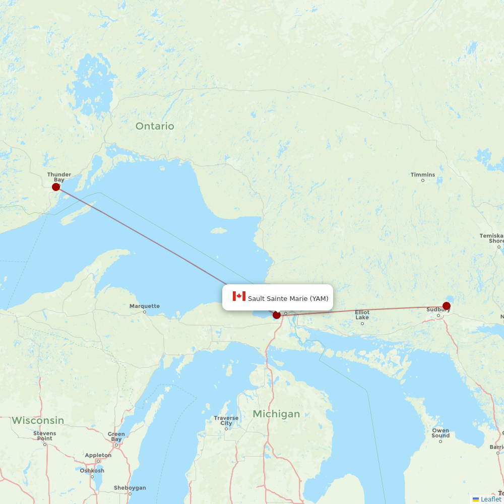 Bearskin Airlines at YAM route map