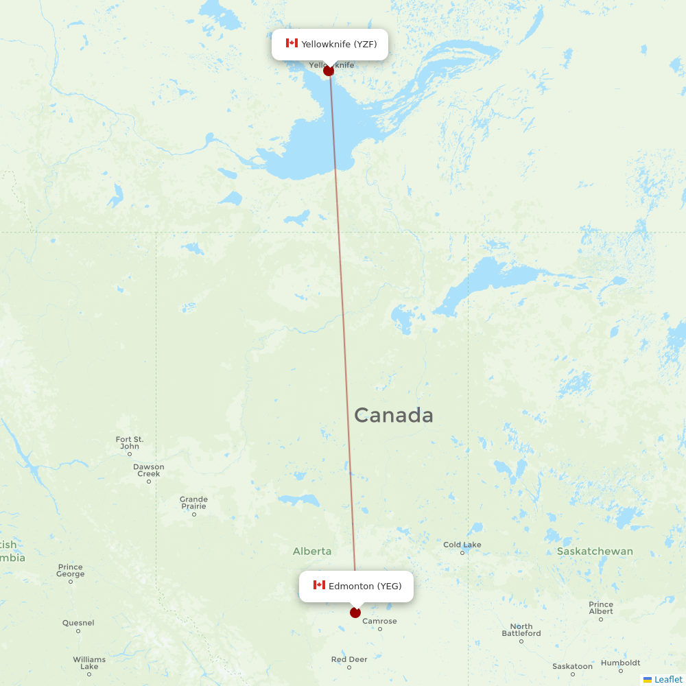 Canadian North at YEG route map