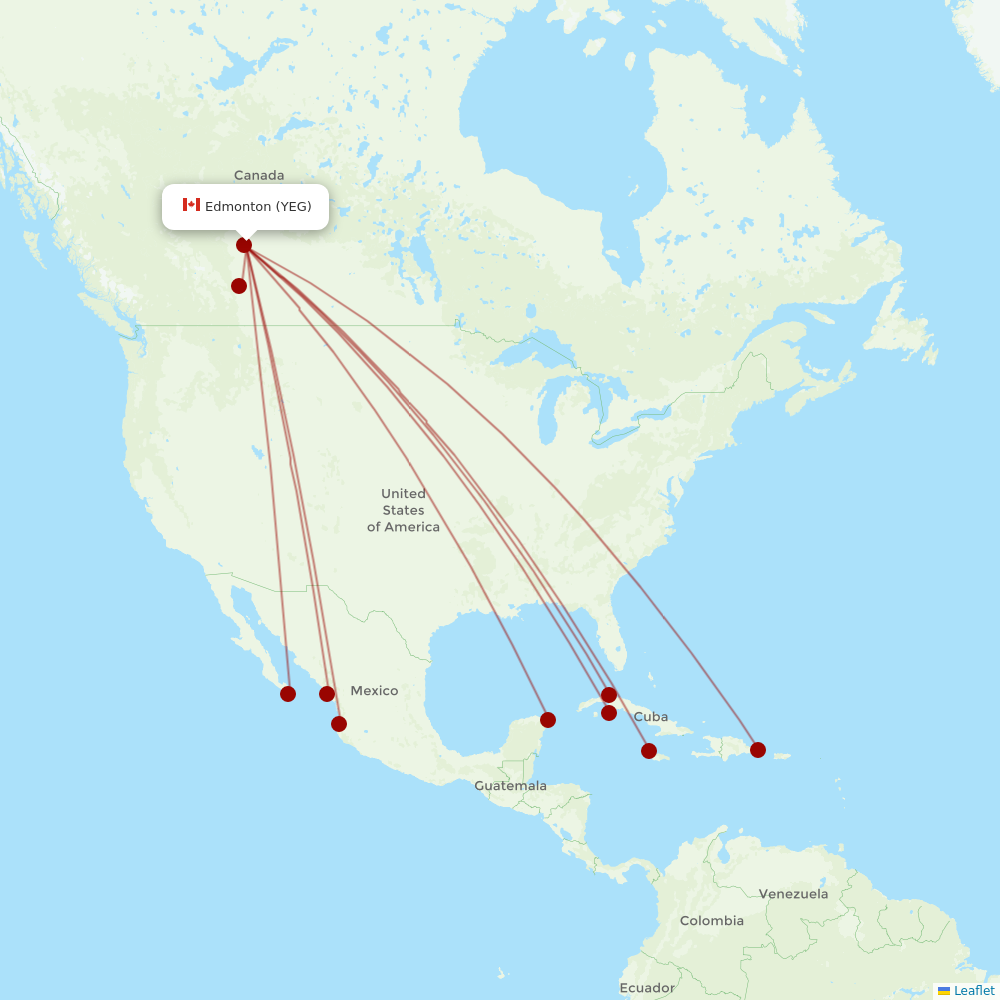 Sunwing Airlines at YEG route map