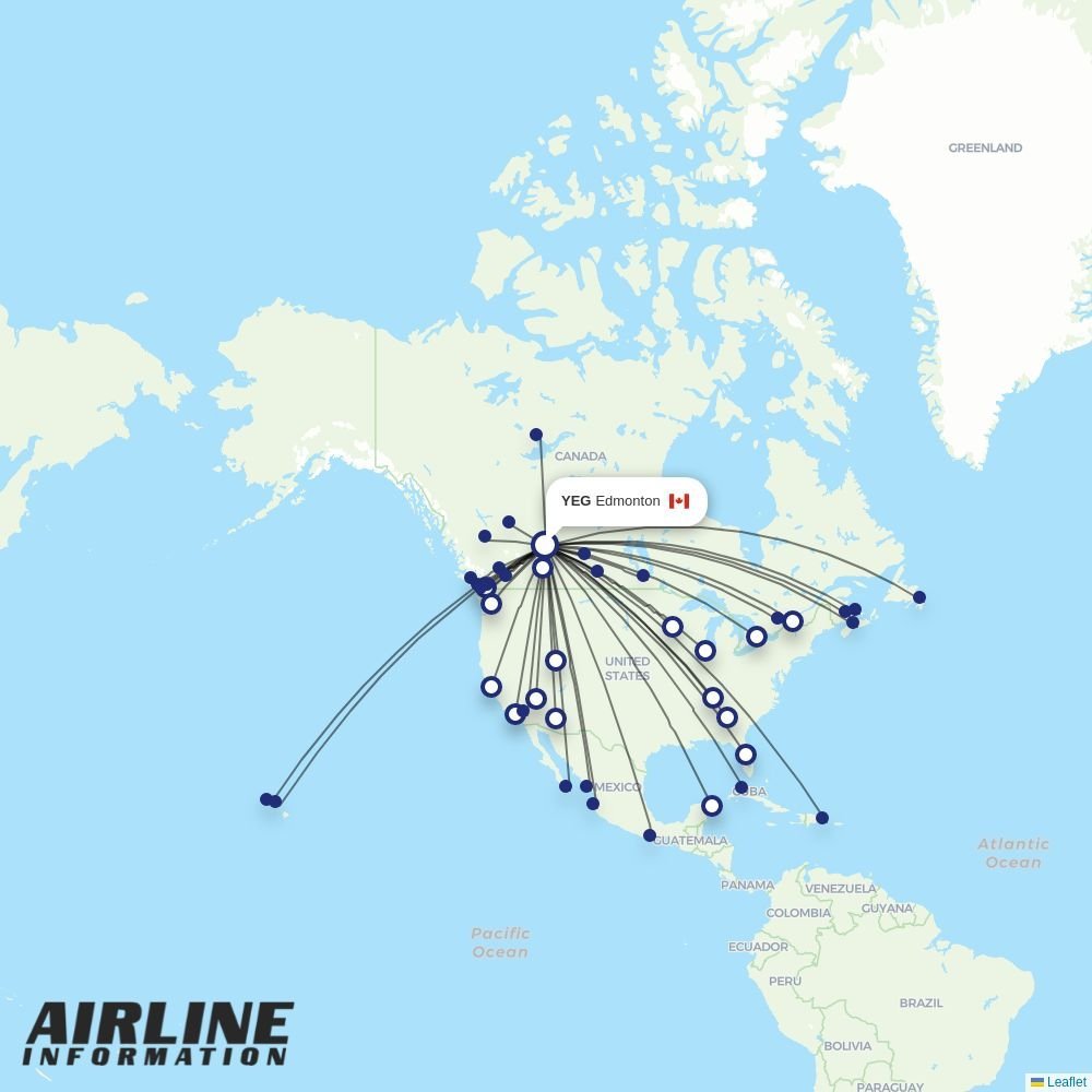 WestJet routes from YEG