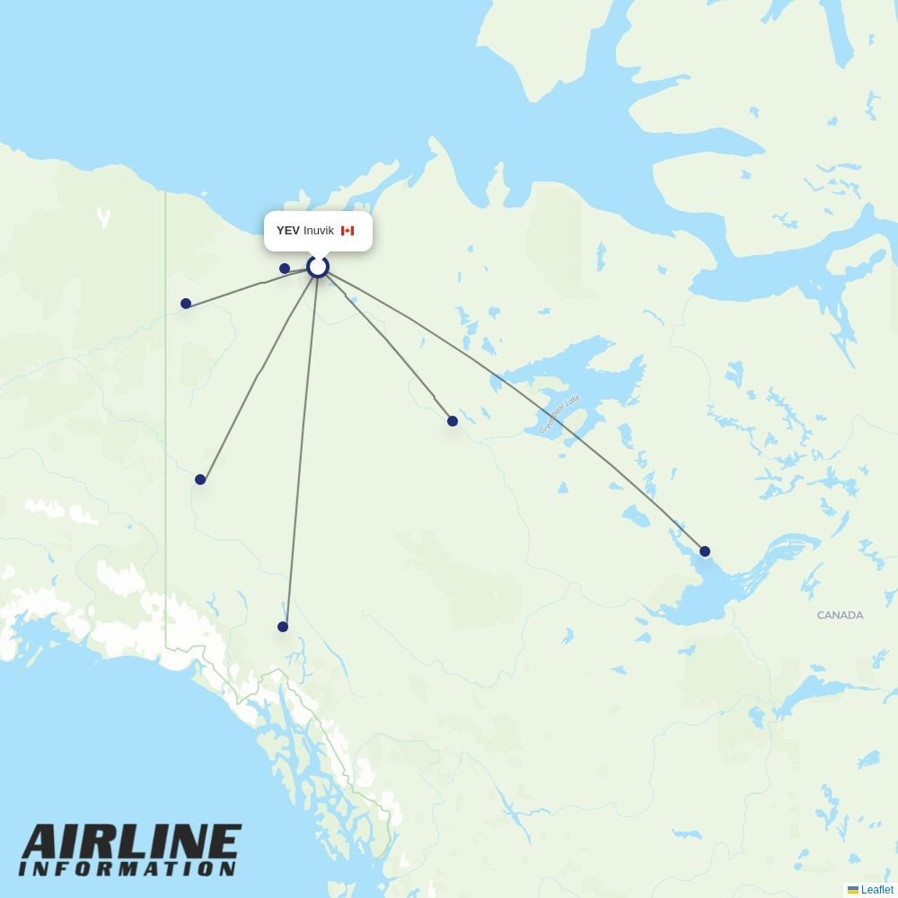 North Wright Air routes from YEV