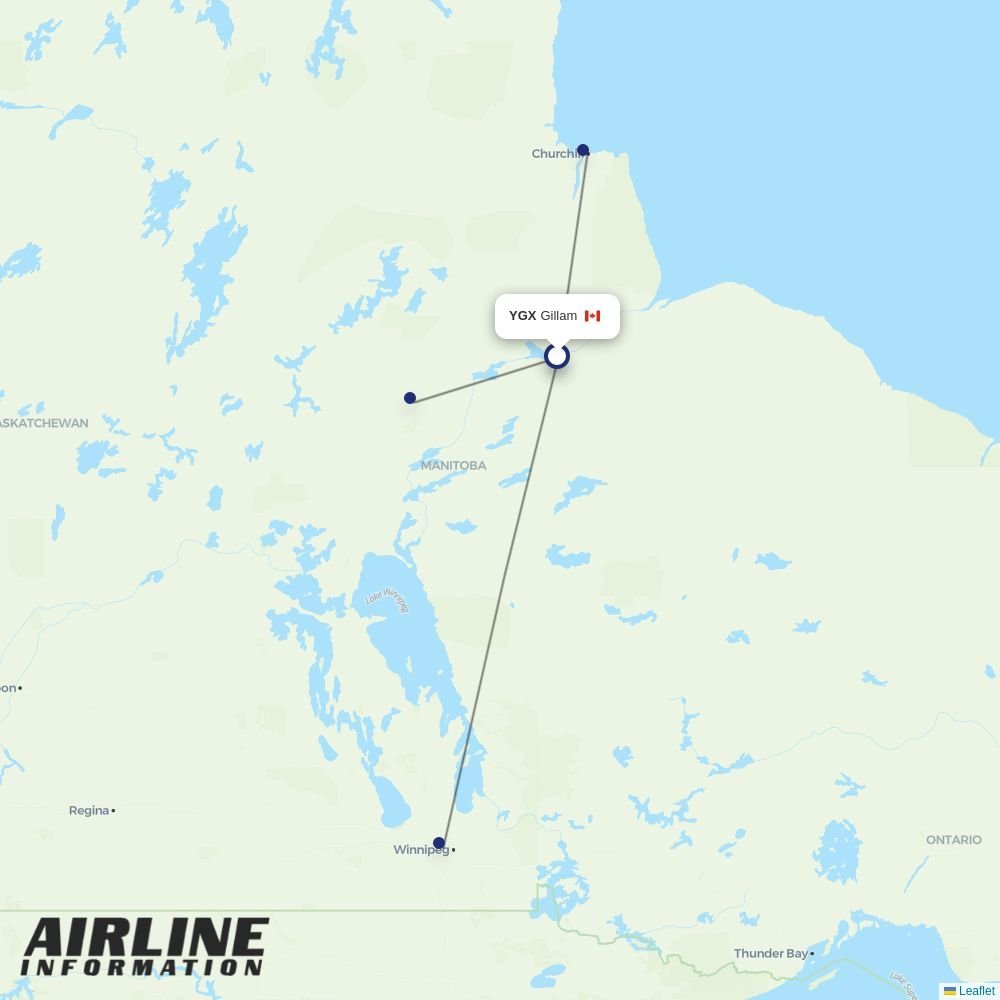 Calm Air International routes from YGX