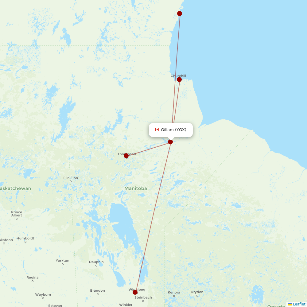 Calm Air International at YGX route map