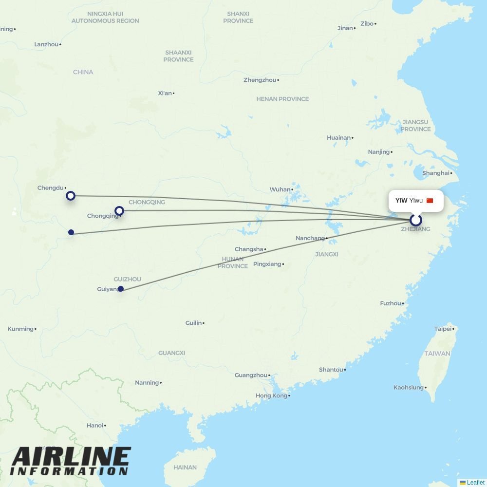 Colorful GuiZhou Airlines routes from YIW