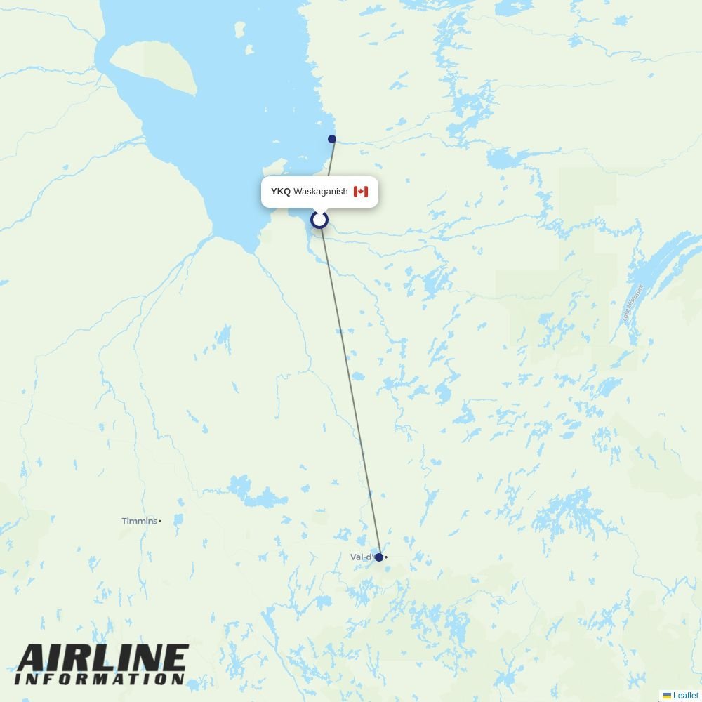 Air Creebec routes from YKQ