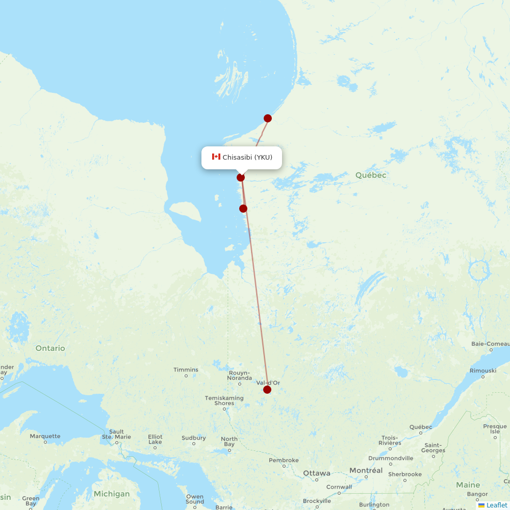 Air Creebec at YKU route map