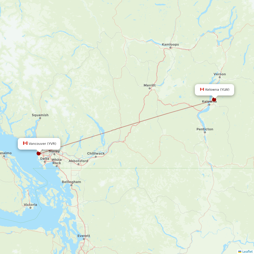 Air North at YLW route map