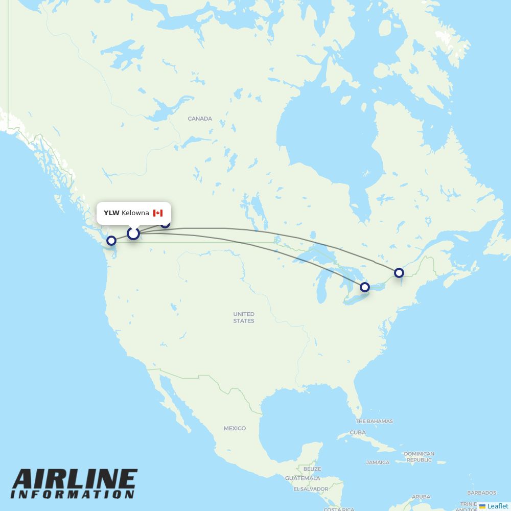 Air Canada routes from YLW