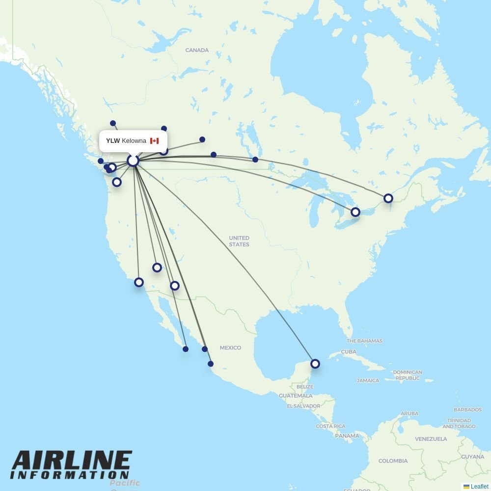 WestJet routes from YLW
