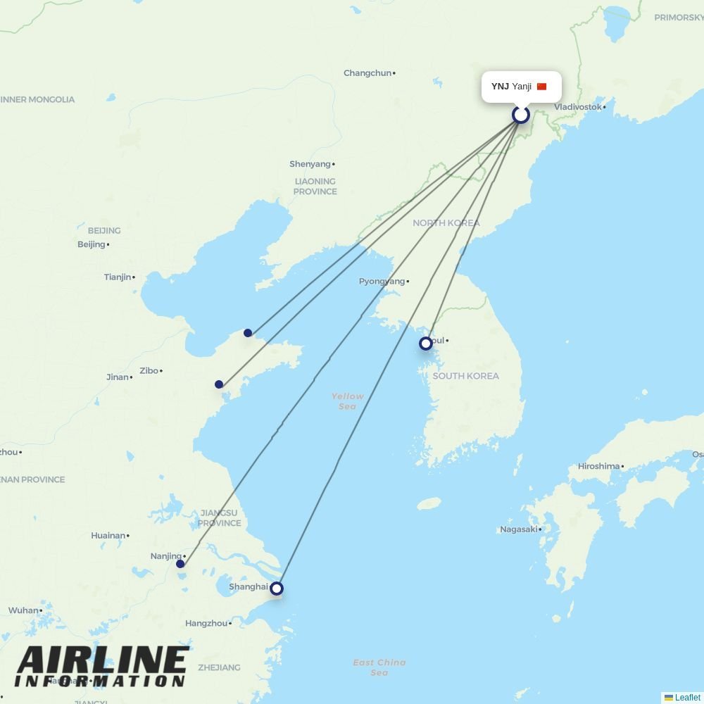 China Eastern routes from YNJ