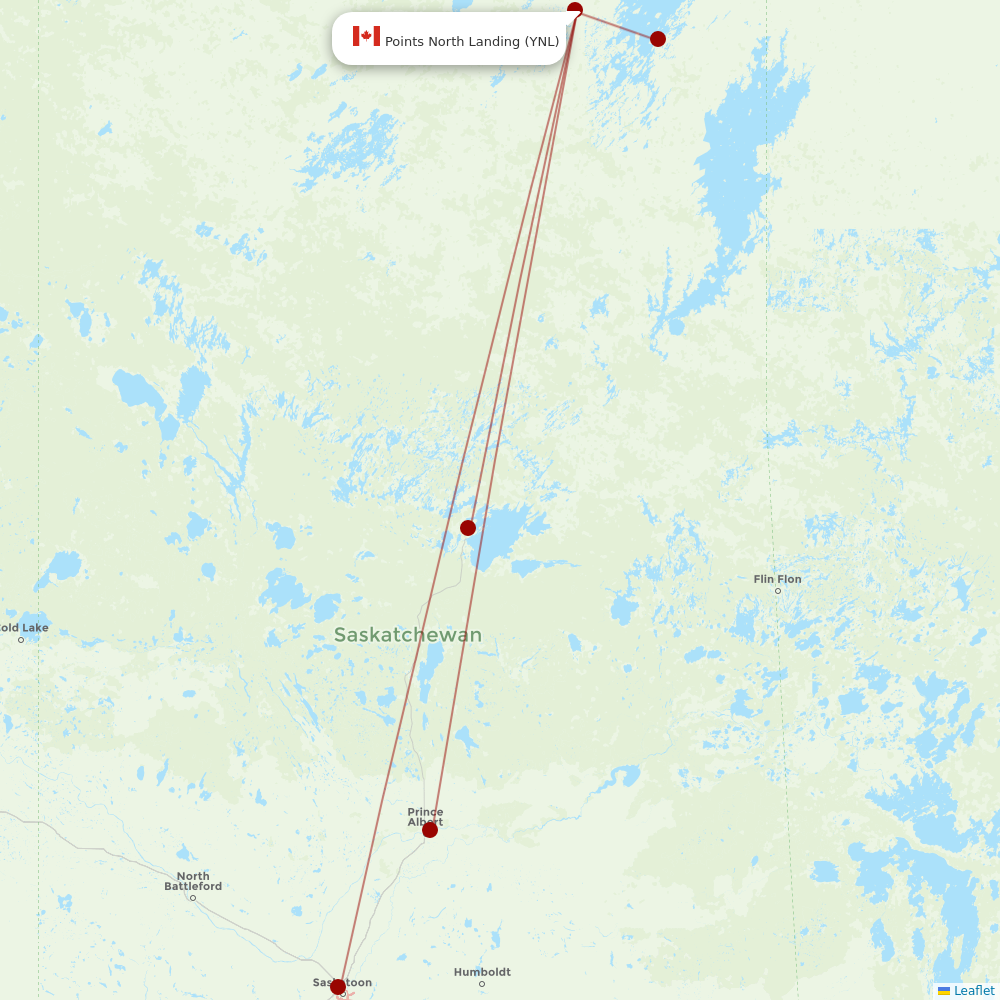 Transwest Air at YNL route map