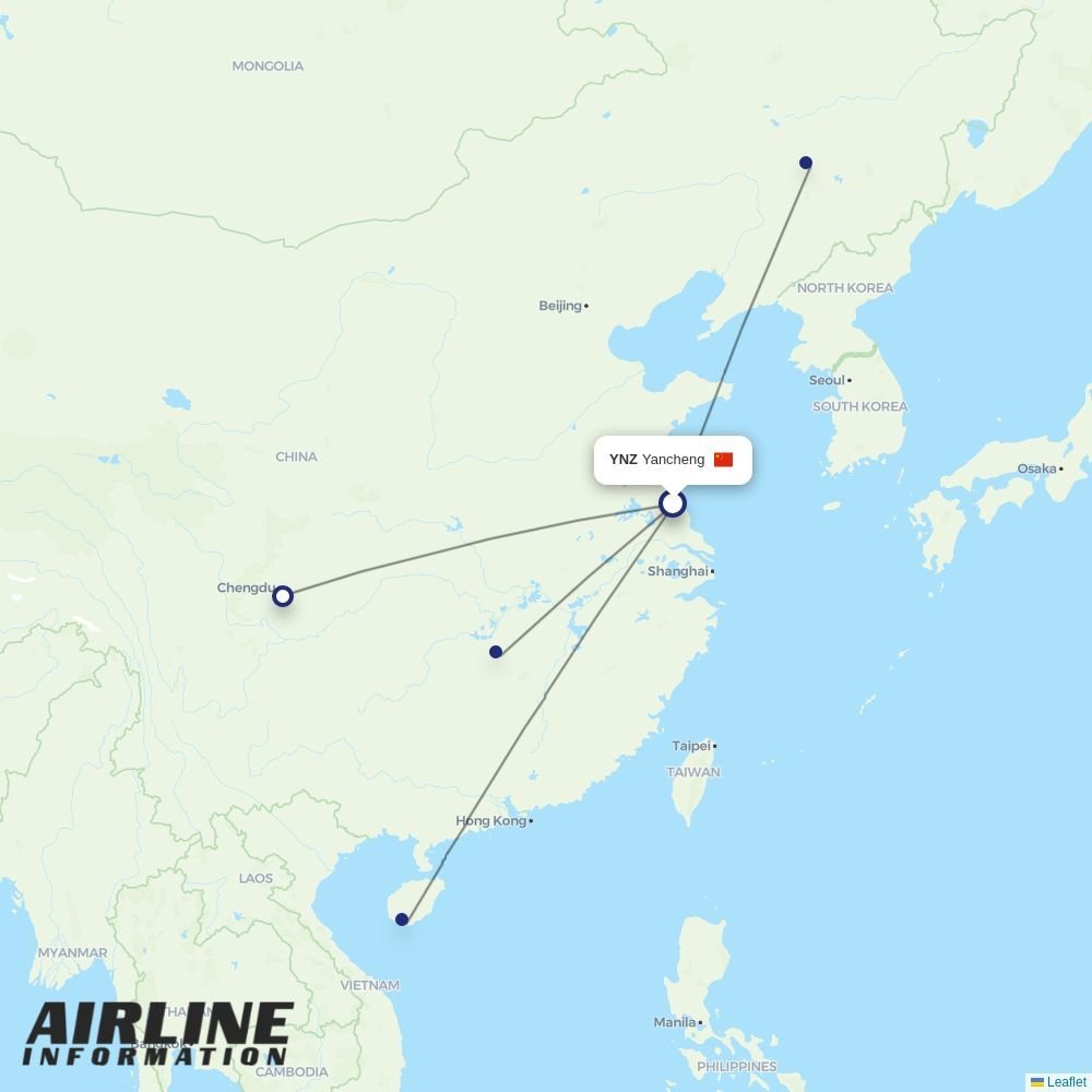 Sichuan Airlines routes from YNZ