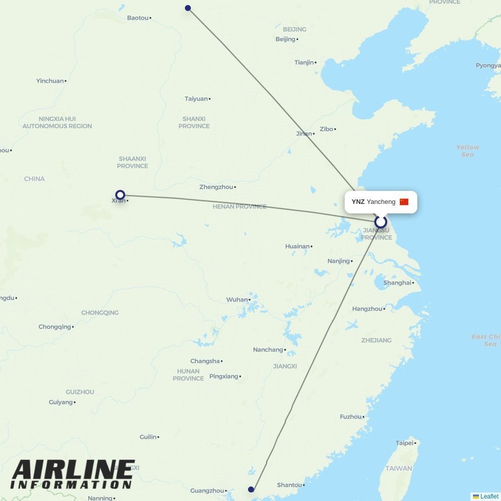 Tianjin Airlines routes from YNZ
