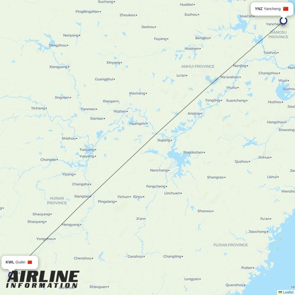 Air Guilin routes from YNZ