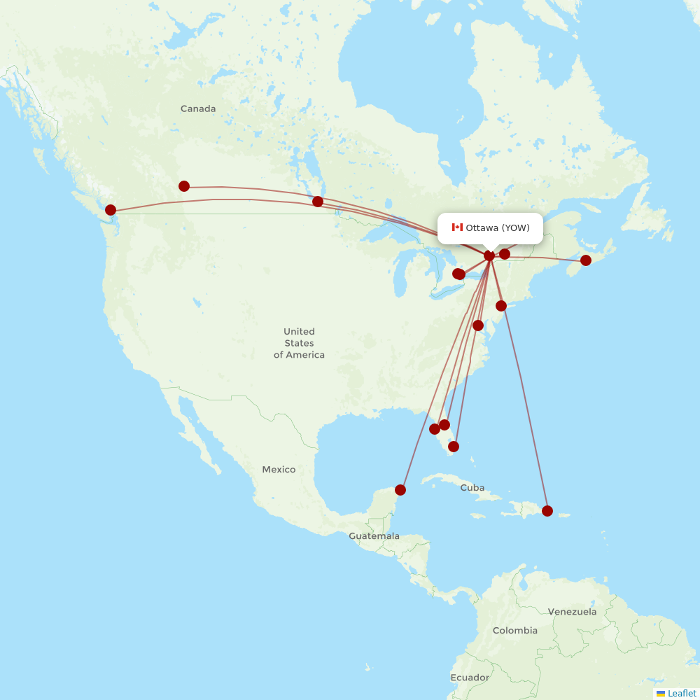 Air Canada at YOW route map