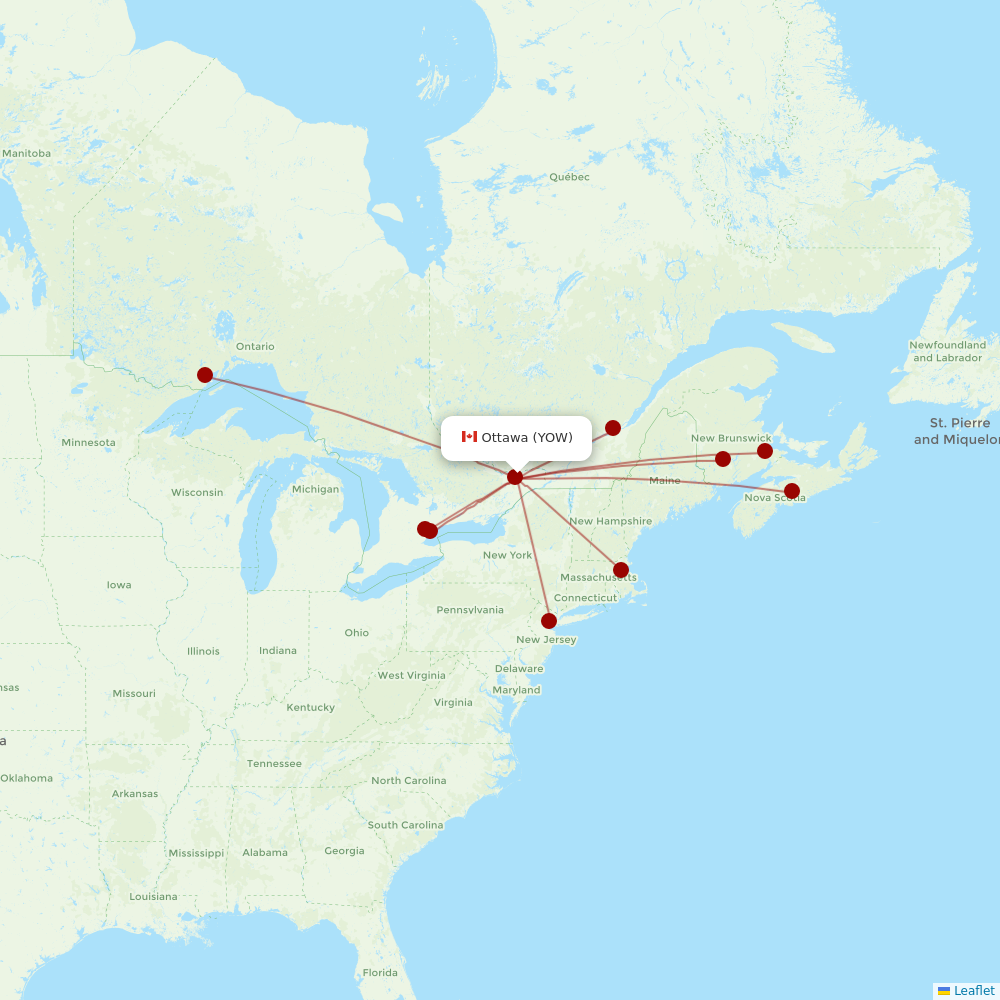 Porter Airlines at YOW route map