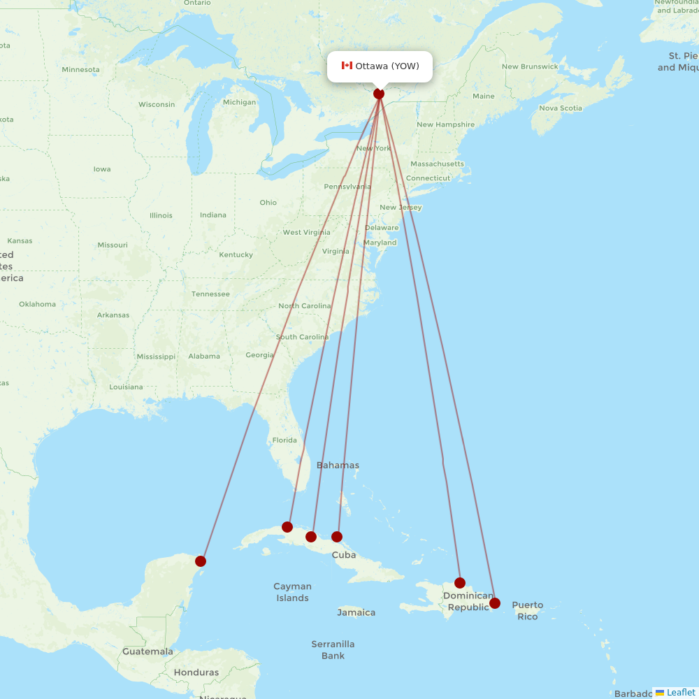 Air Transat at YOW route map