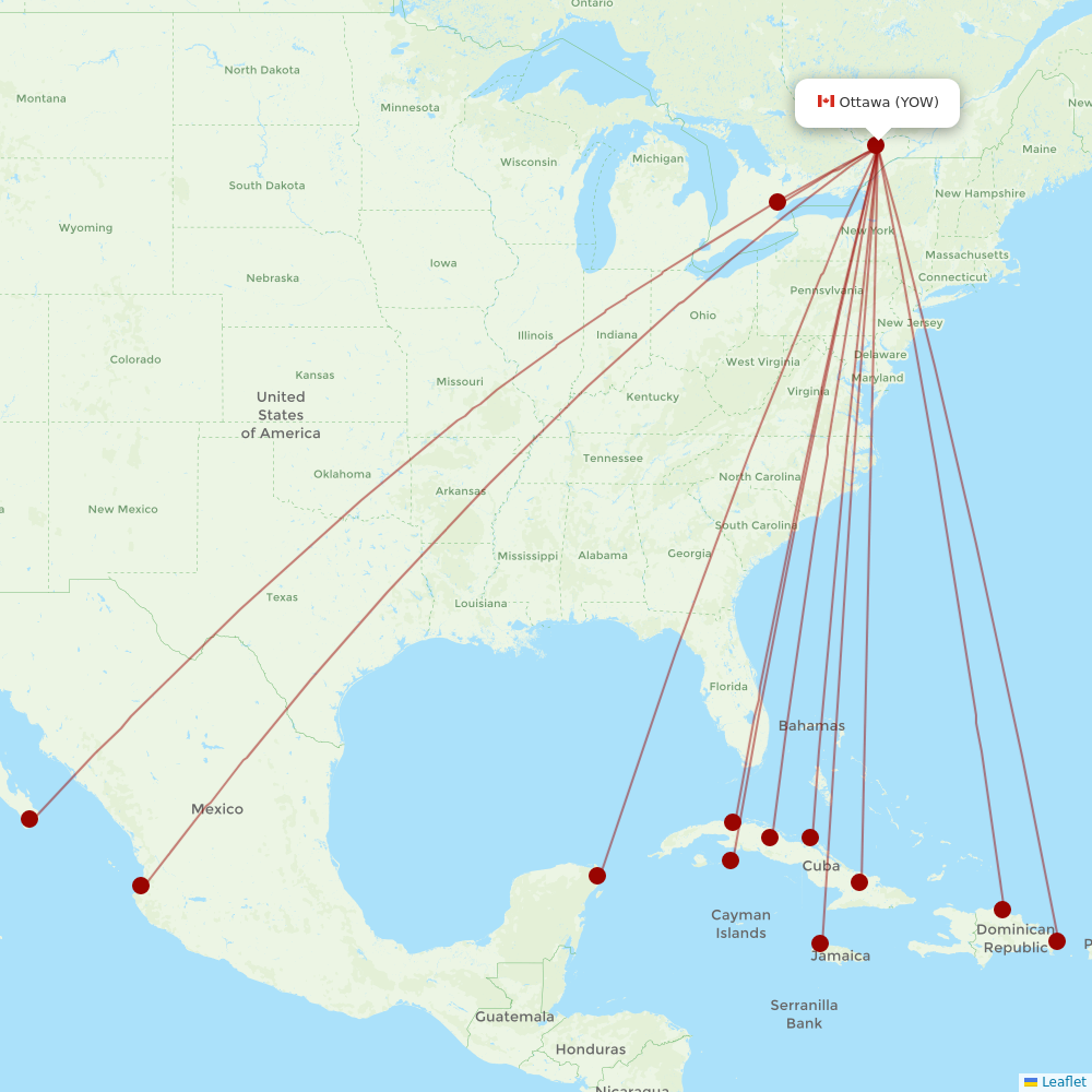 Sunwing Airlines at YOW route map