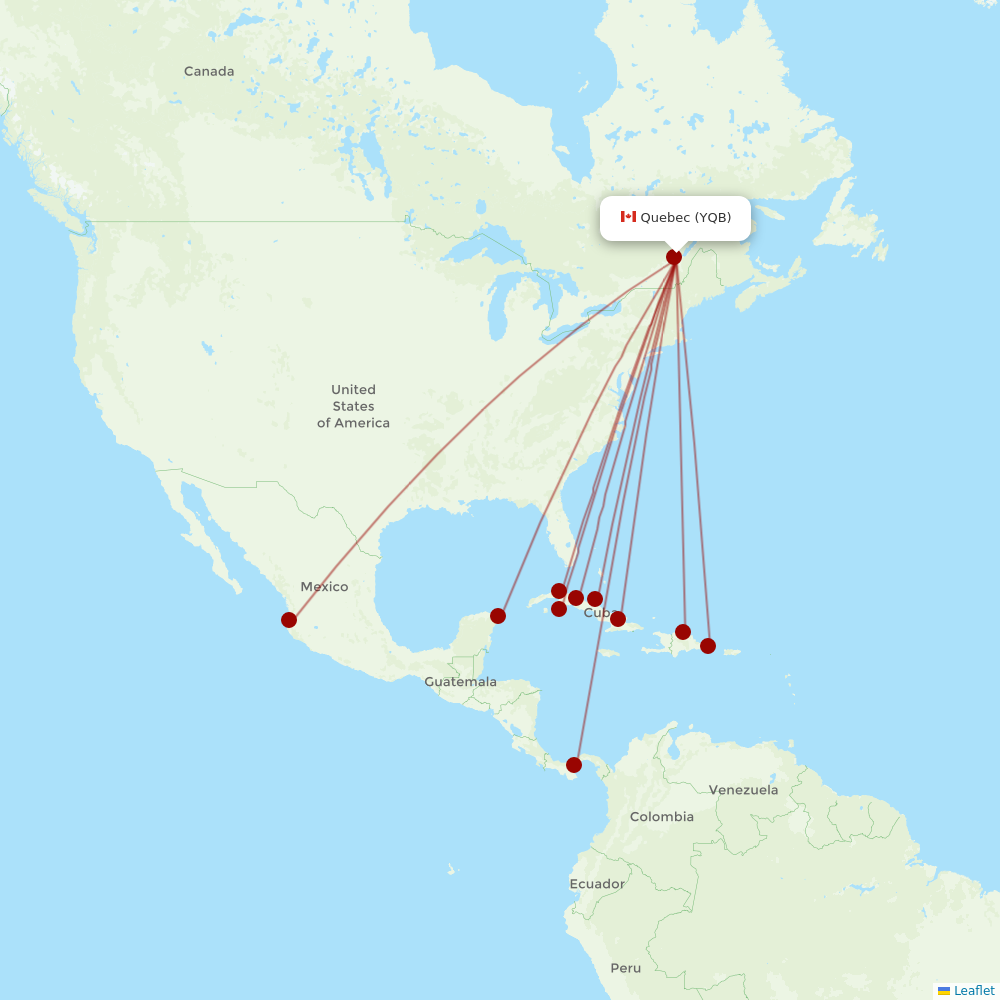 Sunwing Airlines at YQB route map