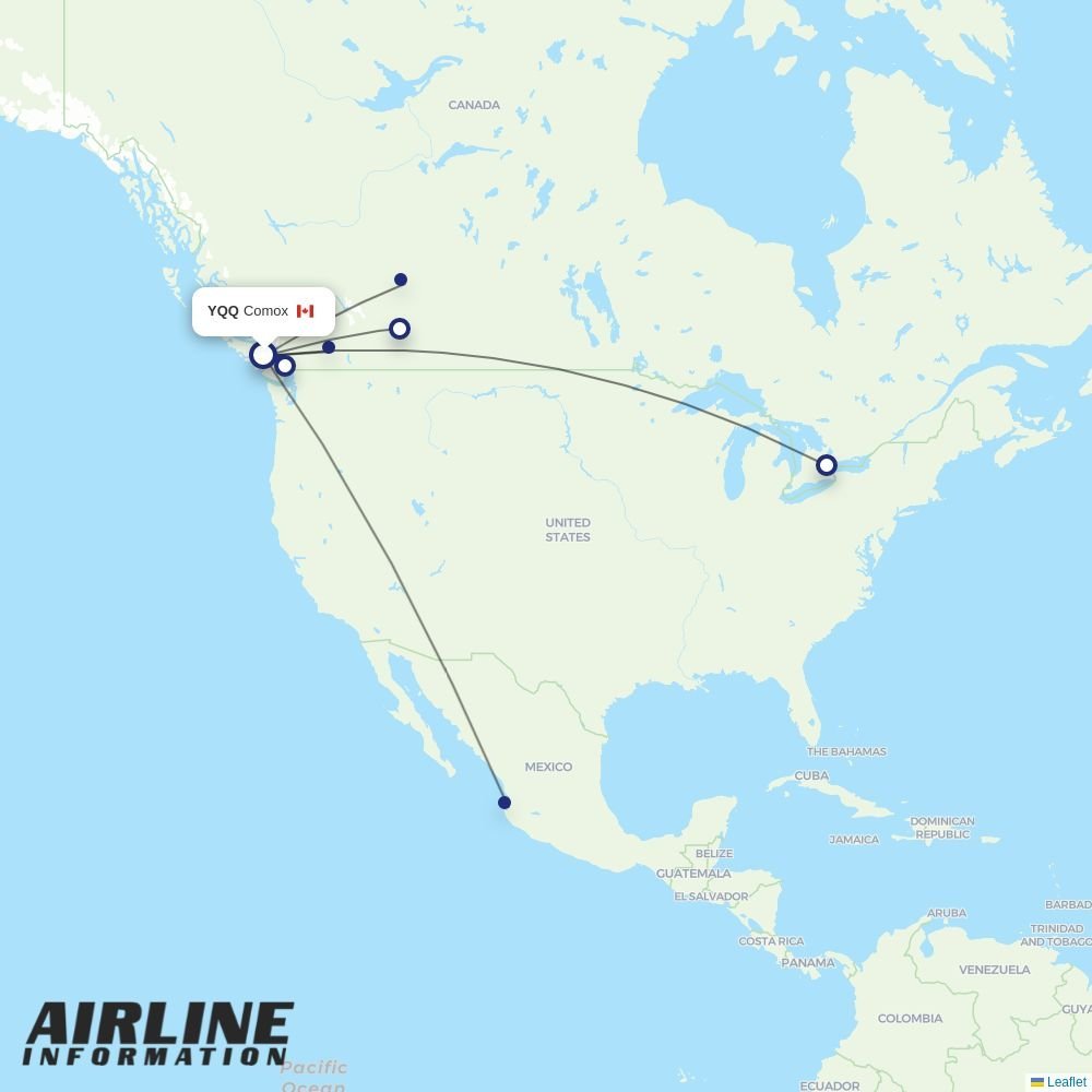 WestJet routes from YQQ